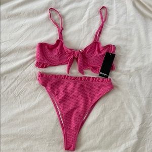 Nasty Gal textured ruffle bikini
